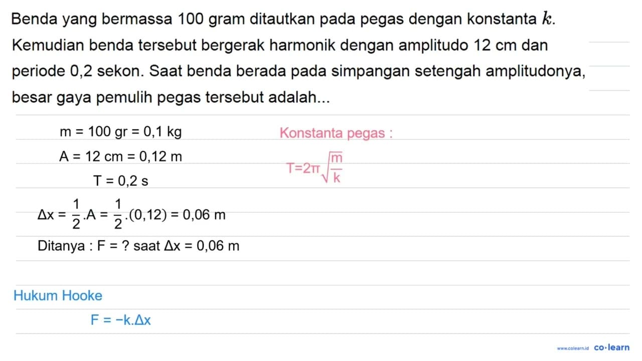 Benda yang bermassa 100 gram ditautkan pada pegas dengan