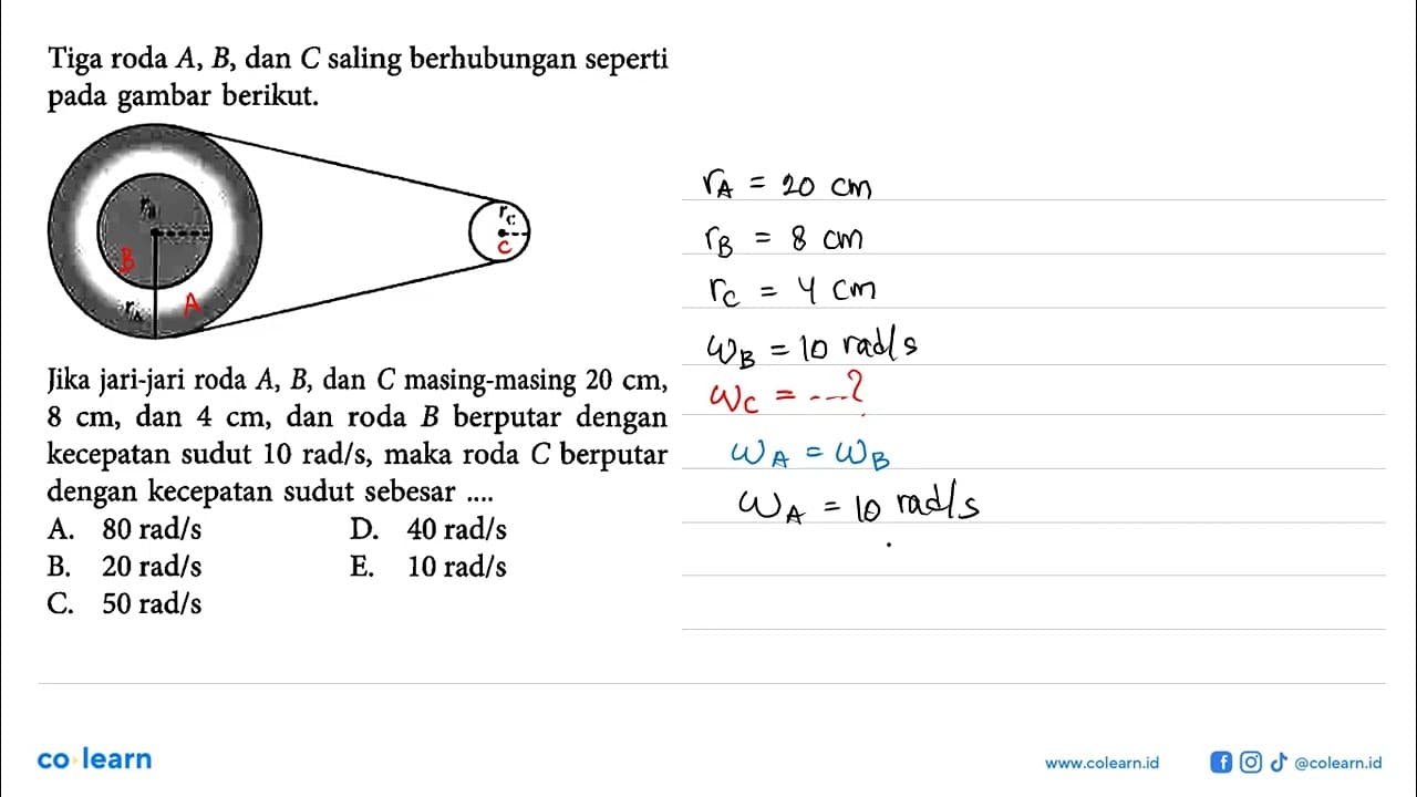 Tiga roda A, B,dan C saling berhubungan seperti pada gambar