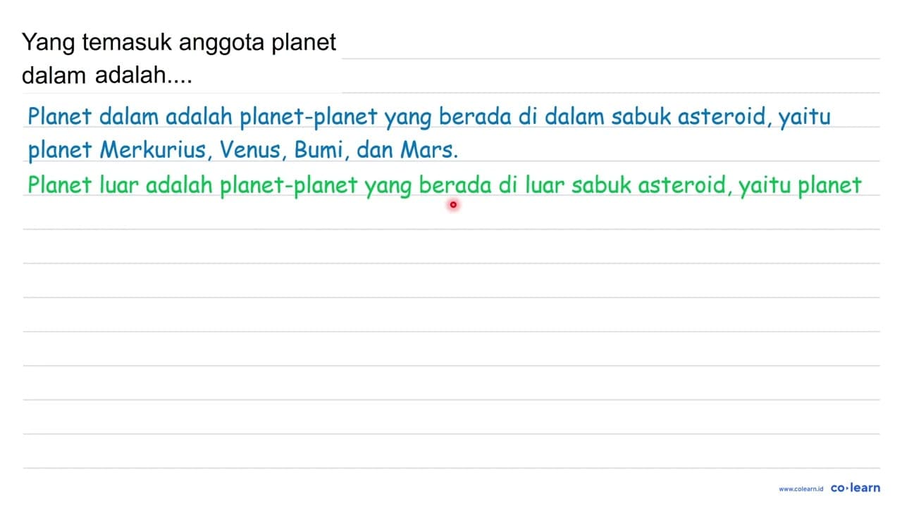 Yang temasuk anggota planet dalam adalah....