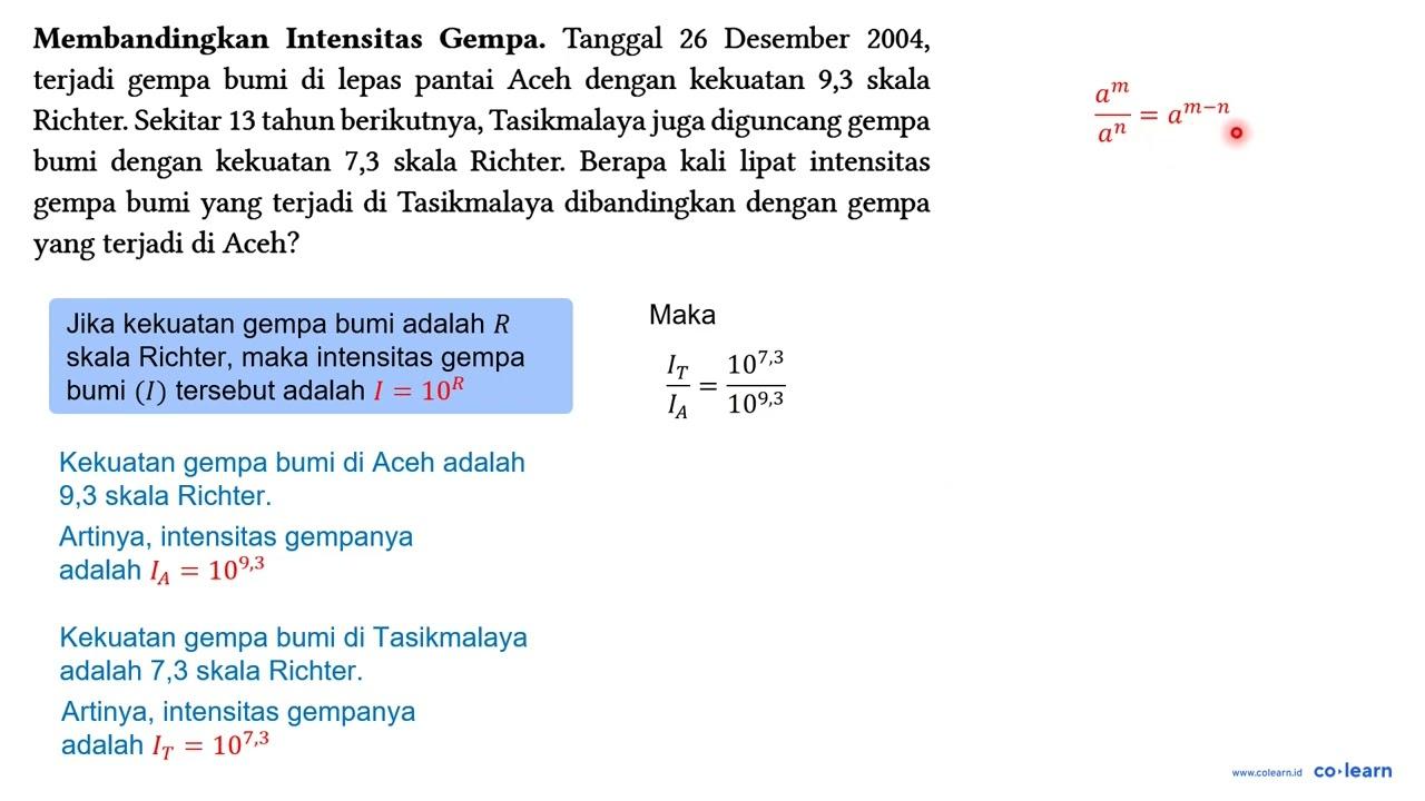 Membandingkan Intensitas Gempa. Tanggal 26 Desember 2004,