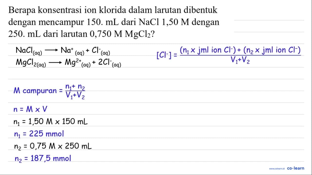 Berapa konsentrasi ion klorida dalam larutan dibentuk
