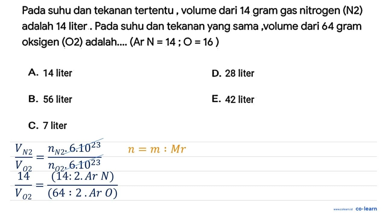 Pada suhu dan tekanan tertentu, volume dari 14 gram gas