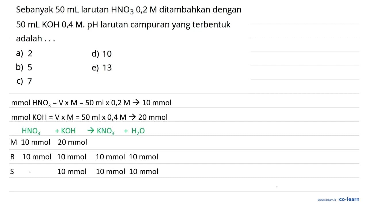 Sebanyak 50 mL larutan HNO3 0,2 M ditambahkan dengan 50 mL