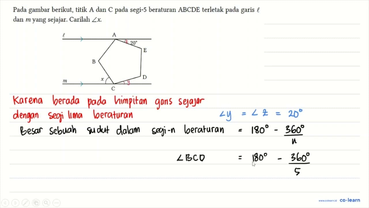 Pada gambar berikut, titik A dan C pada segi-5 beraturan