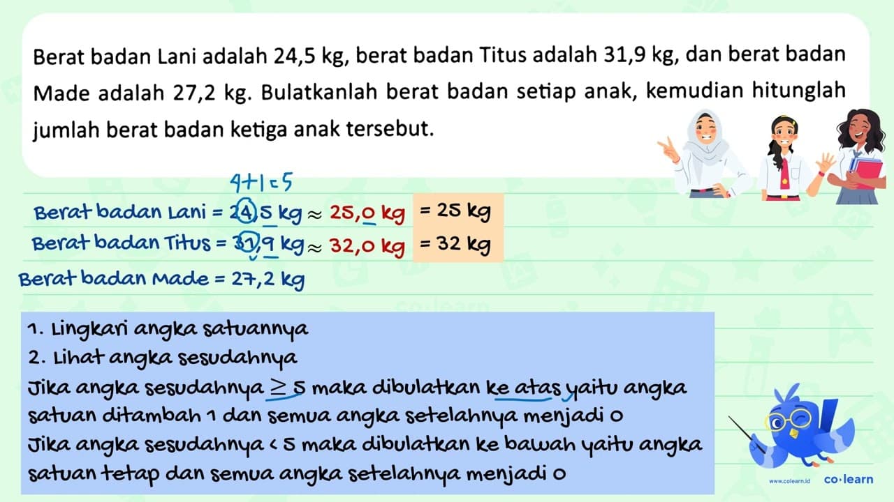 Berat badan Lani adalah 24,5 kg , berat badan Titus adalah