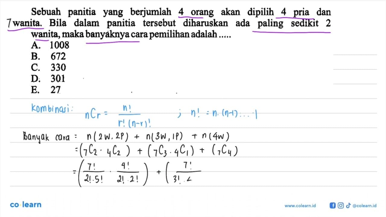 Sebuah panitia yang berjumlah 4 orang akan dipilih 4 pria