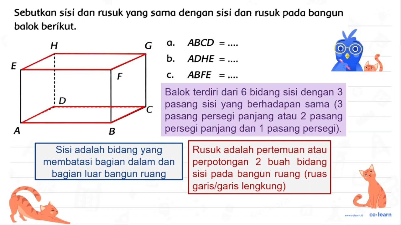 Sebutkan sisi dan rusuk yang sama dengan sisi dan rusuk