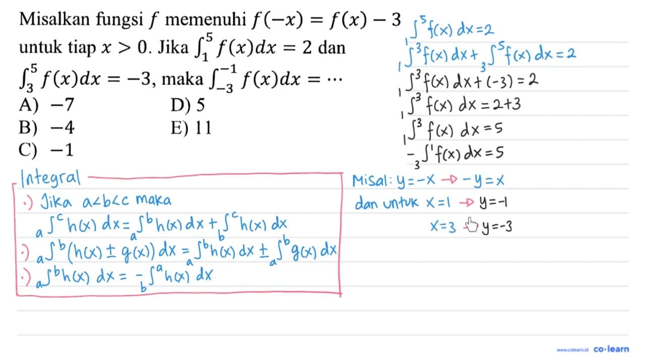 Misalkan fungsi f memenuhi f(-x)=f(x)-3 untuk setiap x>0.