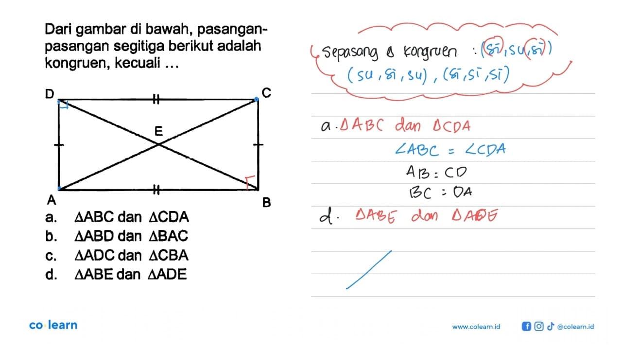 Dari gambar di bawah, pasanganpasangan segitiga berikut