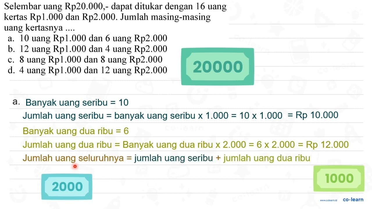 Selembar uang Rp20.000,- dapat ditukar dengan 16 uang