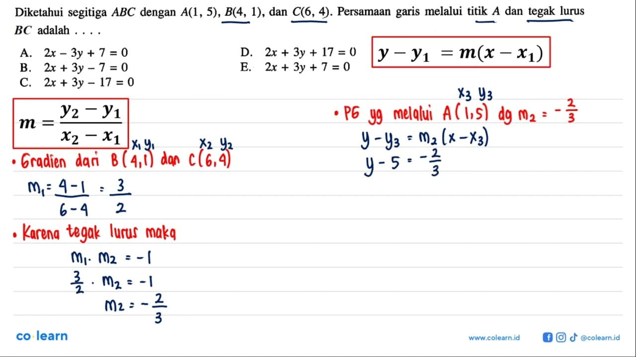 Diketahui segitiga ABC dengan A(1, 5) , B(4, 1), dan C(6,