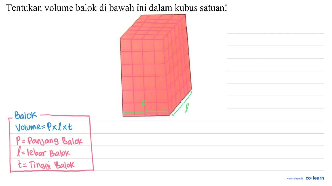 Tentukan volume balok di bawah ini dalam kubus satuan!