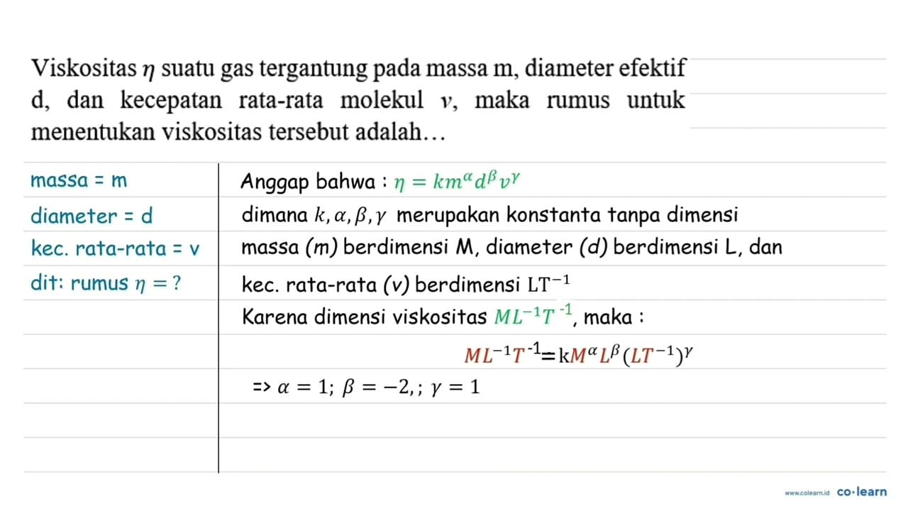 Viskositas eta suatu gas tergantung pada massa m , diameter