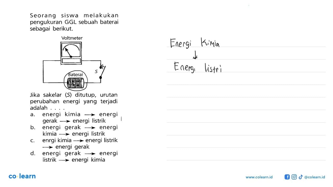 Seorang siswa melakukan pengukuran GGL sebuah baterai