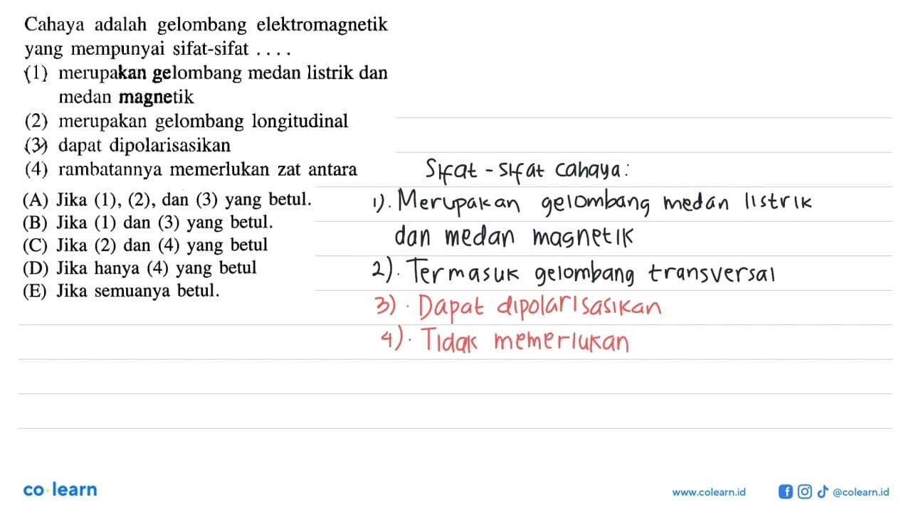 Cahaya adalah gelombang elektromagnetik yang mempunyai