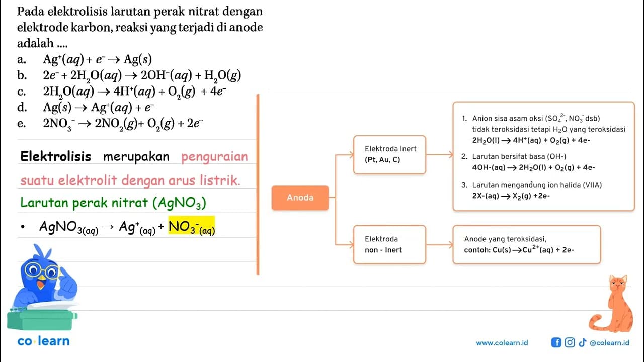 Pada elektrolisis larutan perak nitrat dengan elektrode