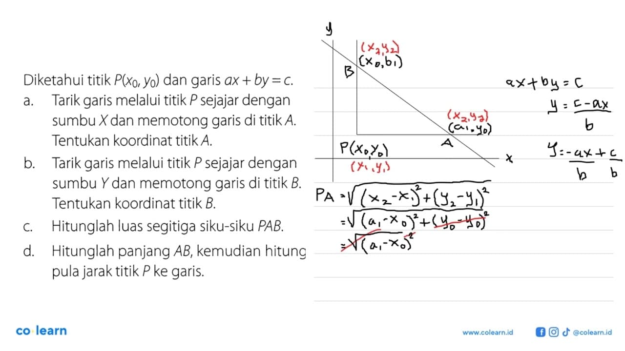 Diketahui titik P(x0,y0) dan garis ax +by =c a. Tarik garis