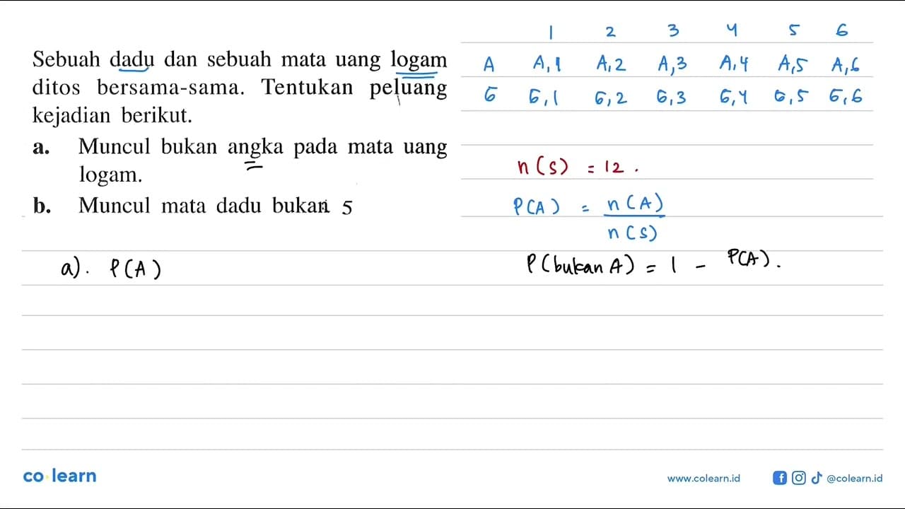 Sebuah dadu dan sebuah mata uang logam ditos bersama-sama.