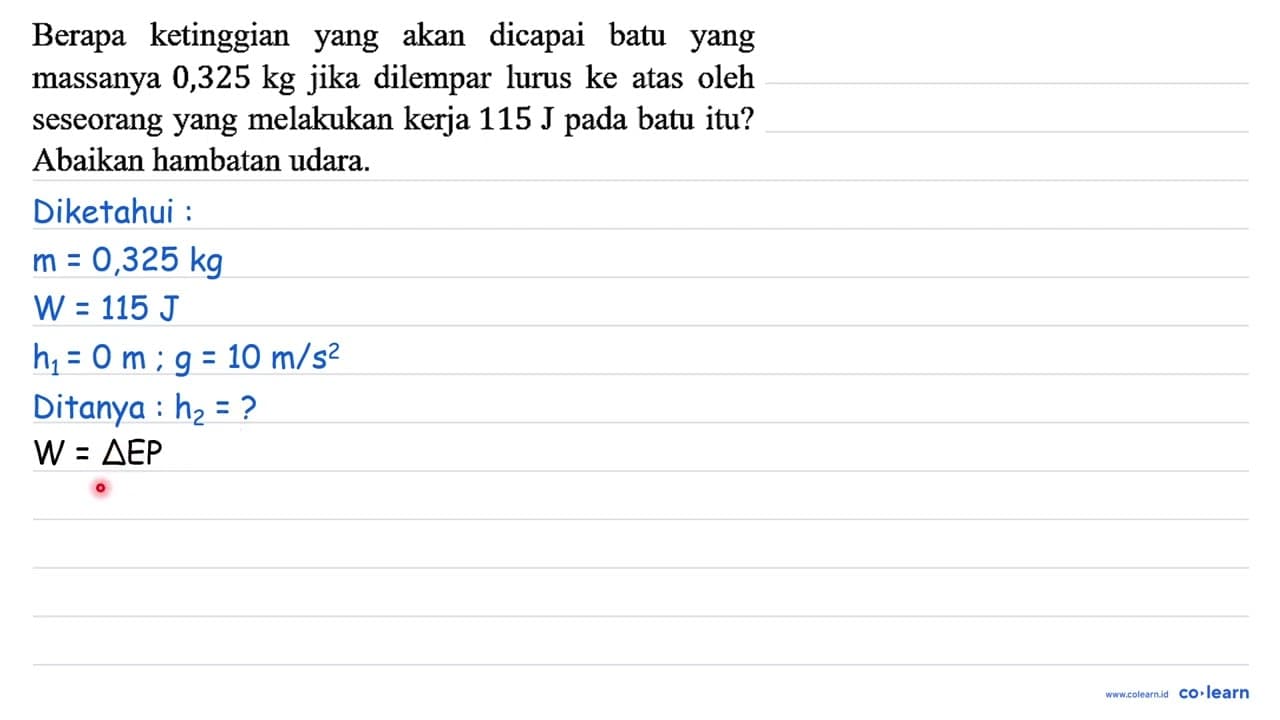 Berapa ketinggian yang akan dicapai batu yang massanya