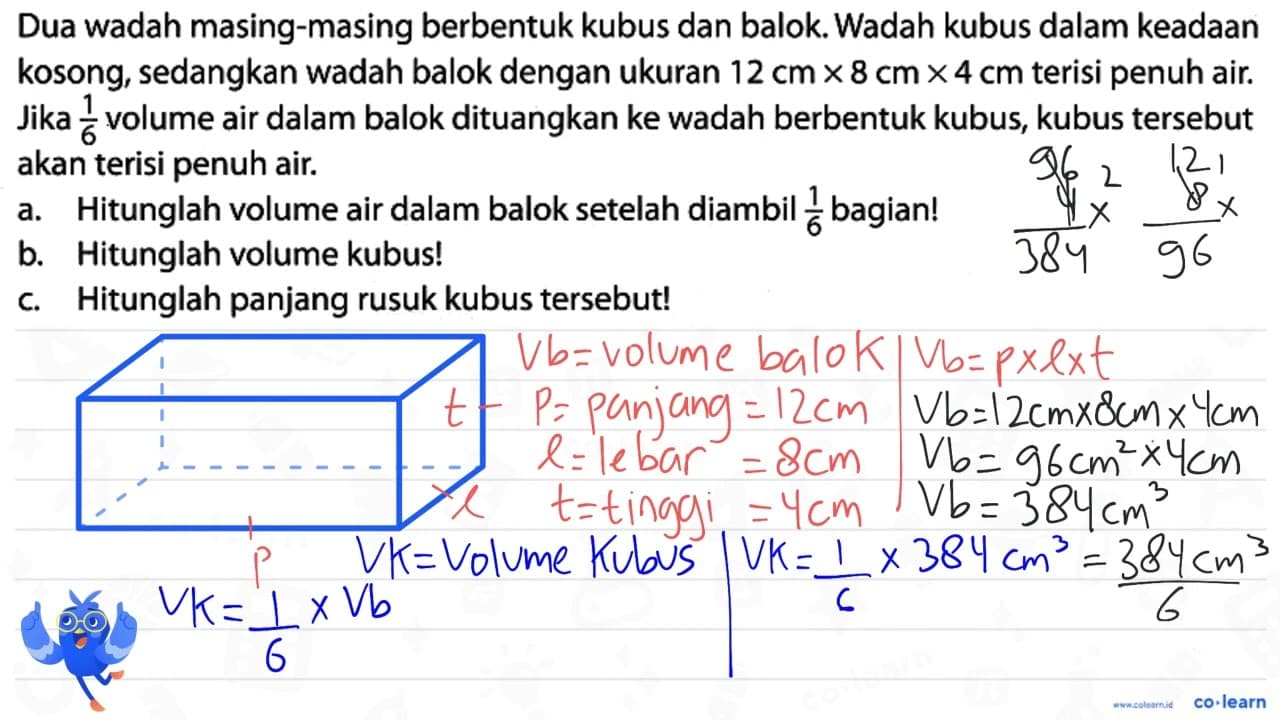 Dua wadah masing-masing berbentuk kubus dan balok. Wadah