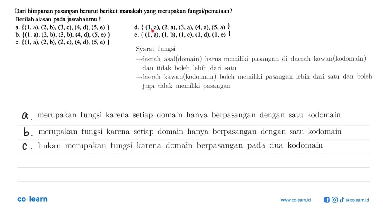 Dari himpunan pasangan berurut berikut manakah yang