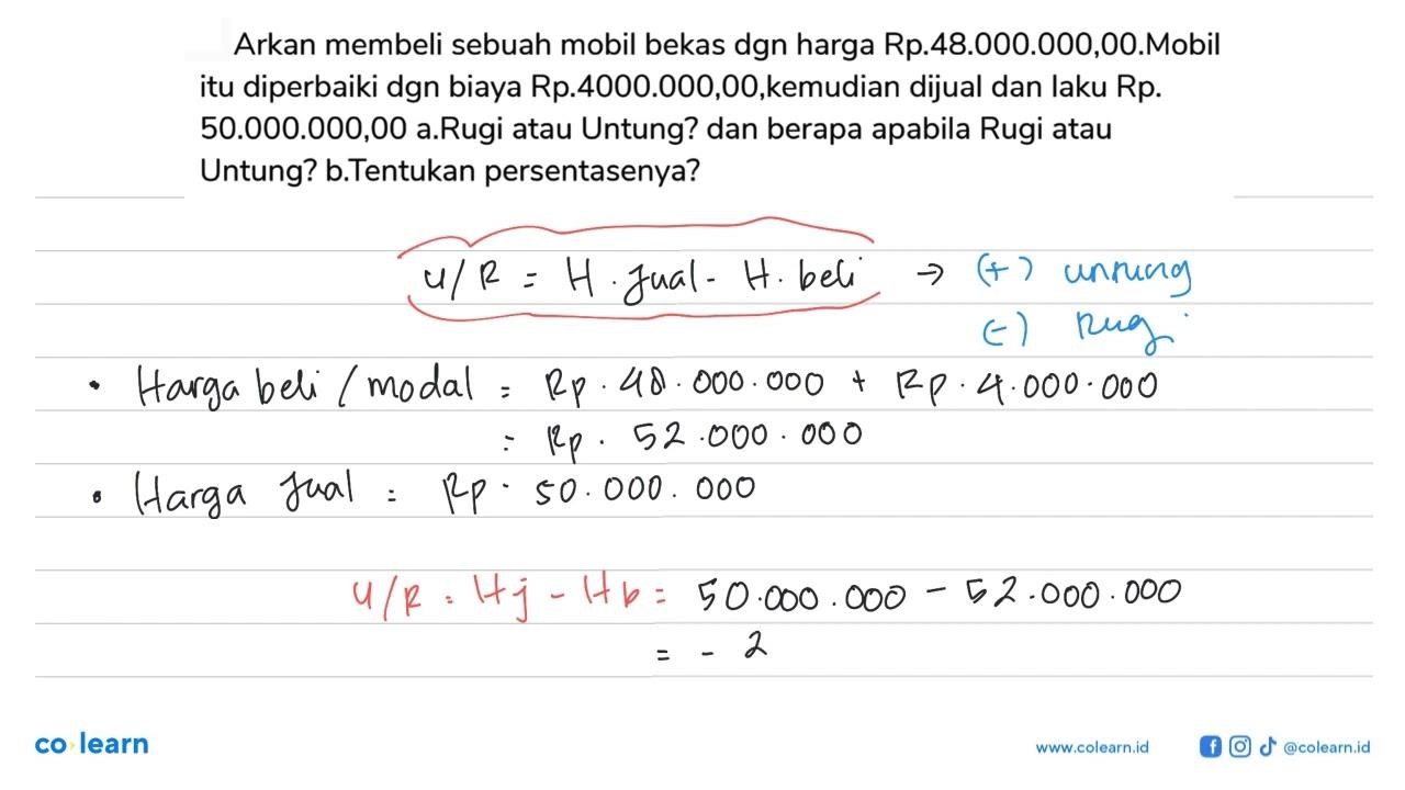 Arkan membeli sebuah mobil bekas dgn harga