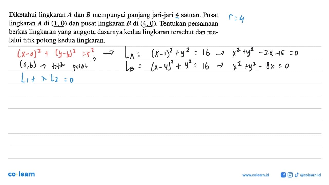 Diketahui lingkaran A dan B mempunyai panjang jari-jari 4