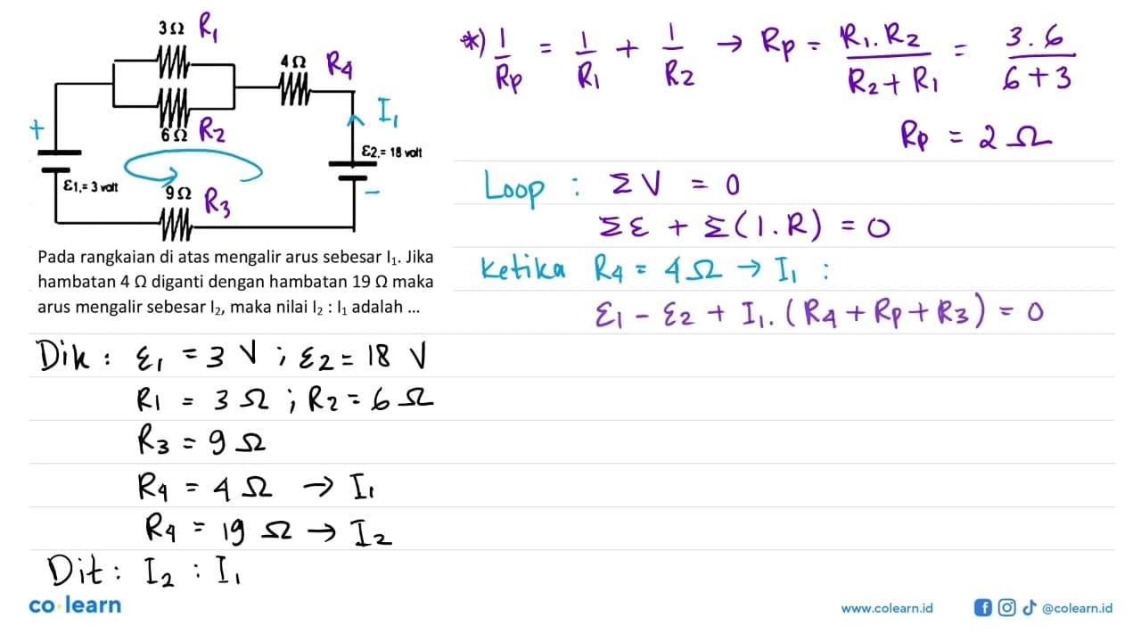 3 ohm 6 ohm 4 ohm epsilon 1=3 volt epsilon 2= 18 volt 9 ohm