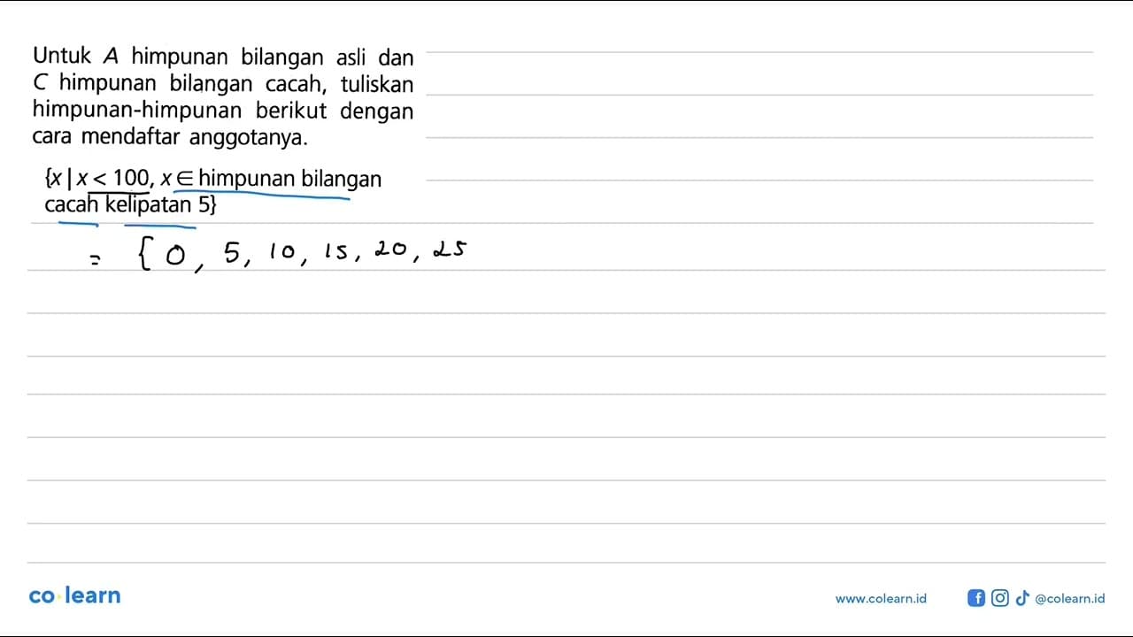 Untuk A himpunan bilangan asli dan C himpunan bilangan