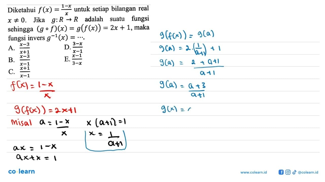 Diketahui f(x)=(1-x)/x untuk setiap bilangan real x=/=0.