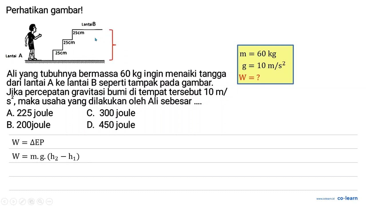 Perhatikan gambar! Ali yang tubuhnya bermassa 60 kg ingin