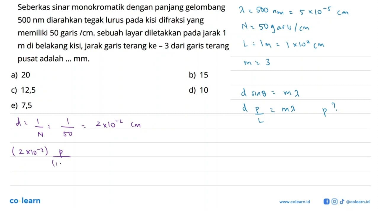 Seberkas sinar monokromatik dengan panjang gelombang 500 nm