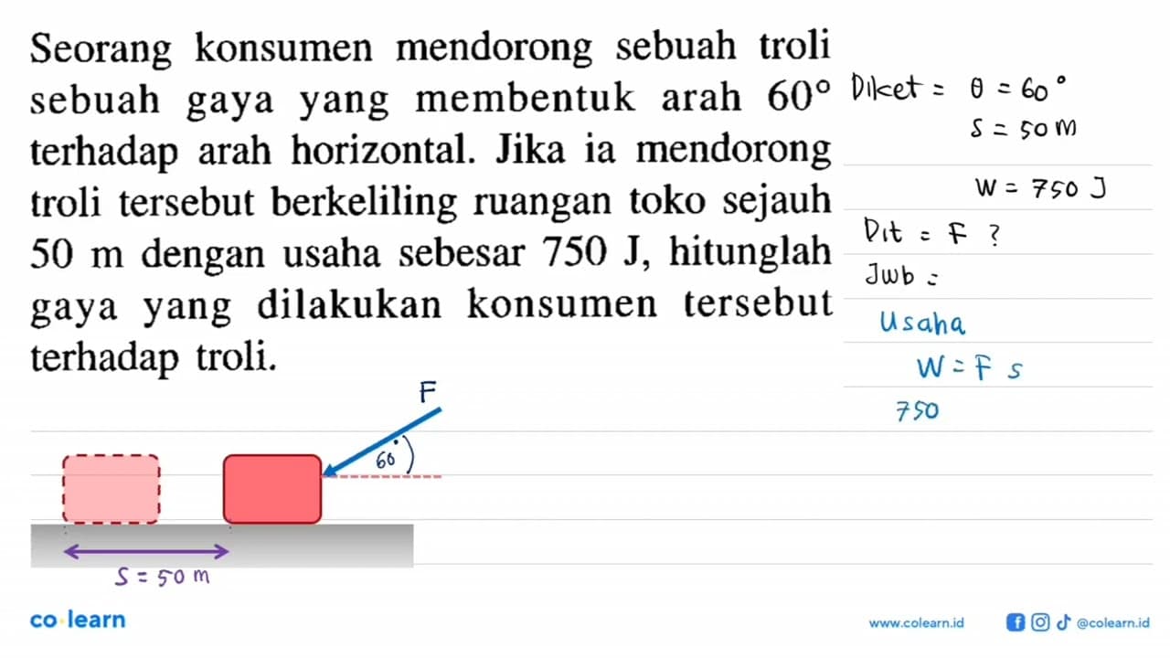 Seorang konsumen mendorong sebuah troli sebuah gaya yang