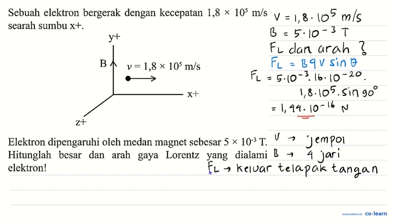 Sebuah elektron bergerak dengan kecepatan 1,8 x 10^(5) m /