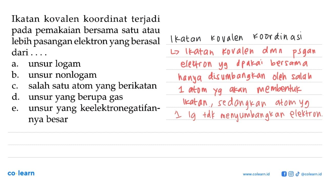 Ikatan kovalen koordinat terjadi pada pemakaian bersama