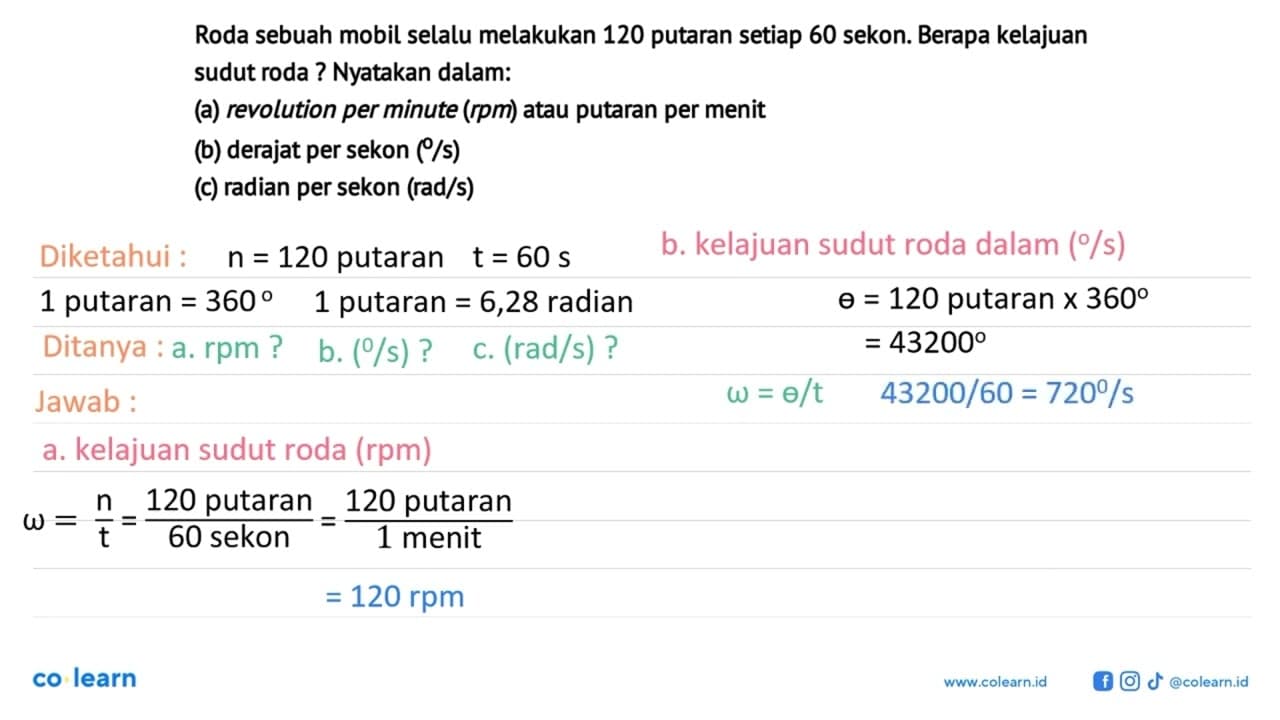 Roda sebuah mobil selalu melakukan 120 putaran setiap 60