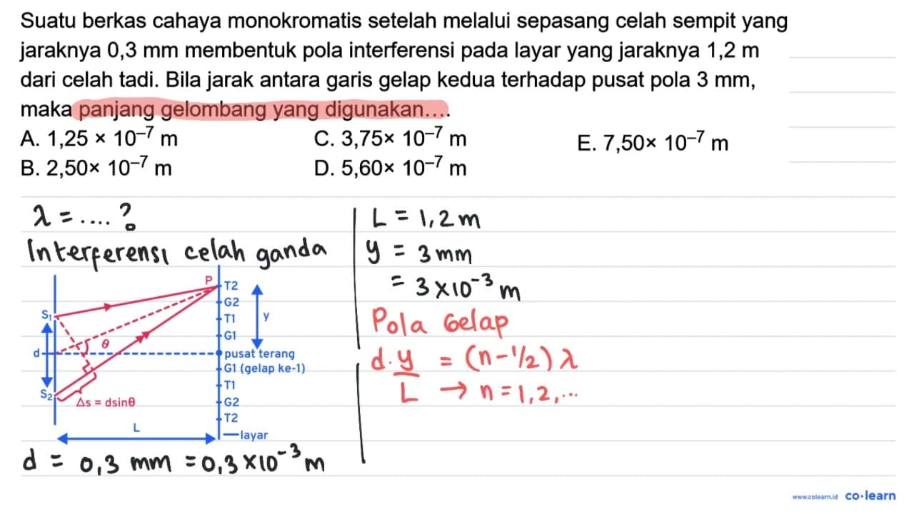 Suatu berkas cahaya monokromatis setelah melalui sepasang