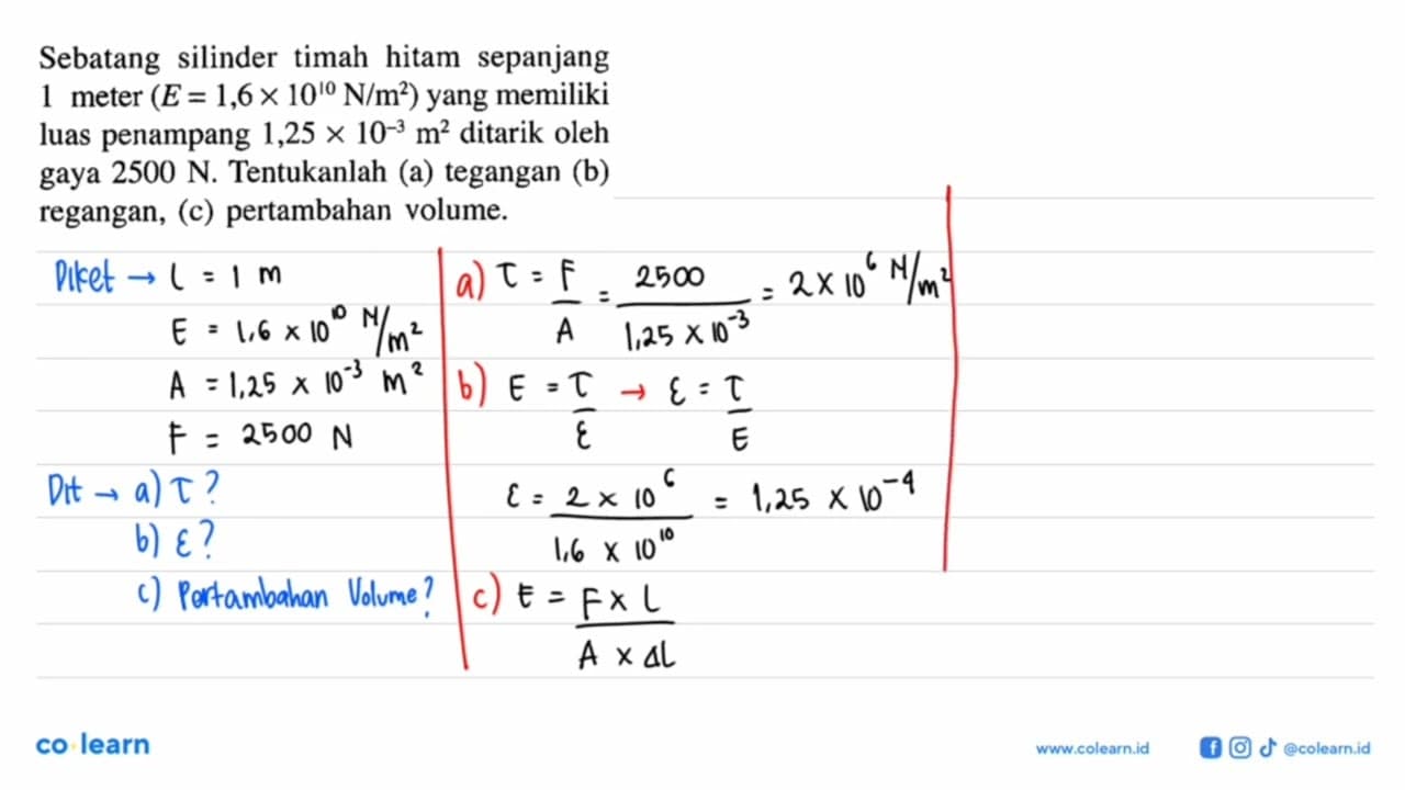 Sebatang silinder timah hitam sepanjang 1 meter