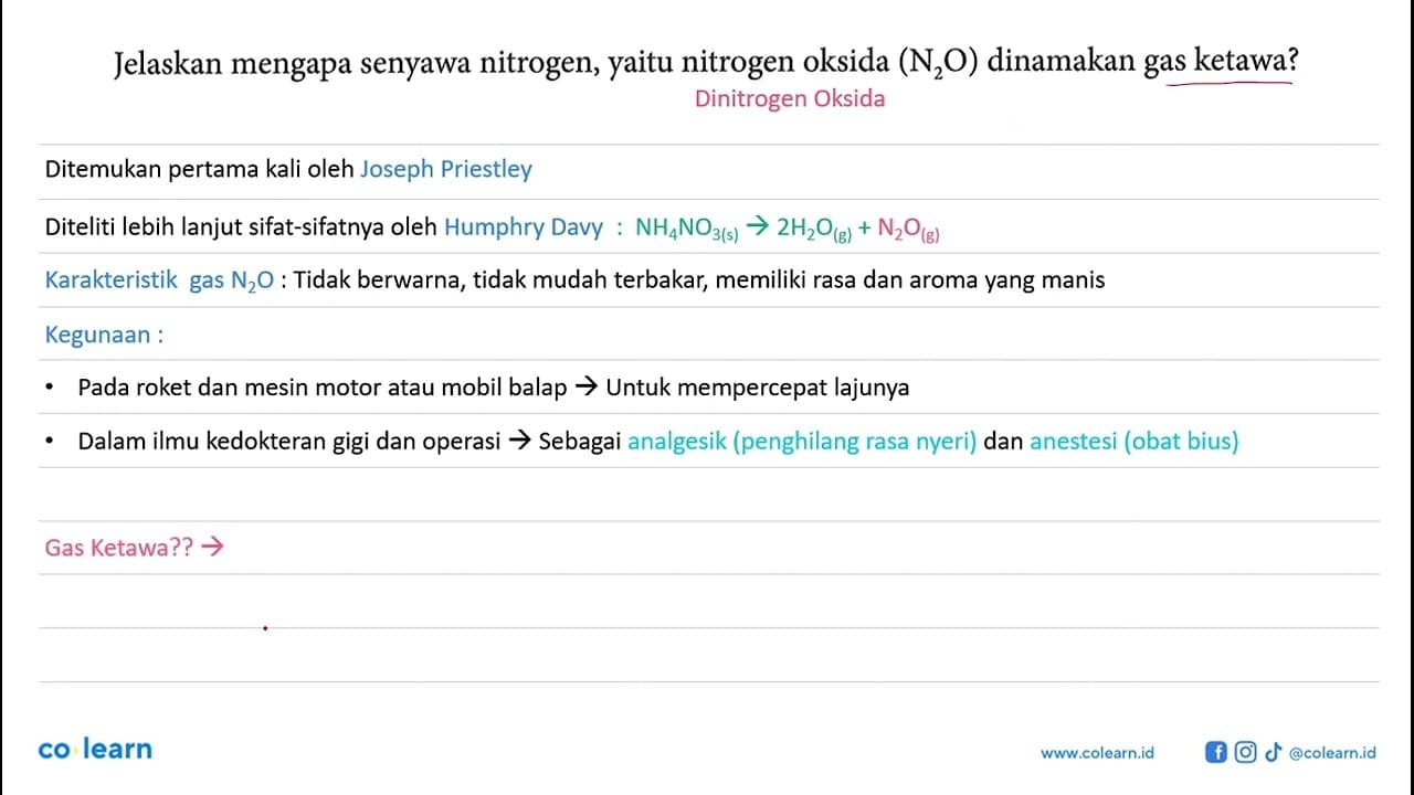 Jelaskan mengapa senyawa nitrogen, yaitu nitrogen oksida