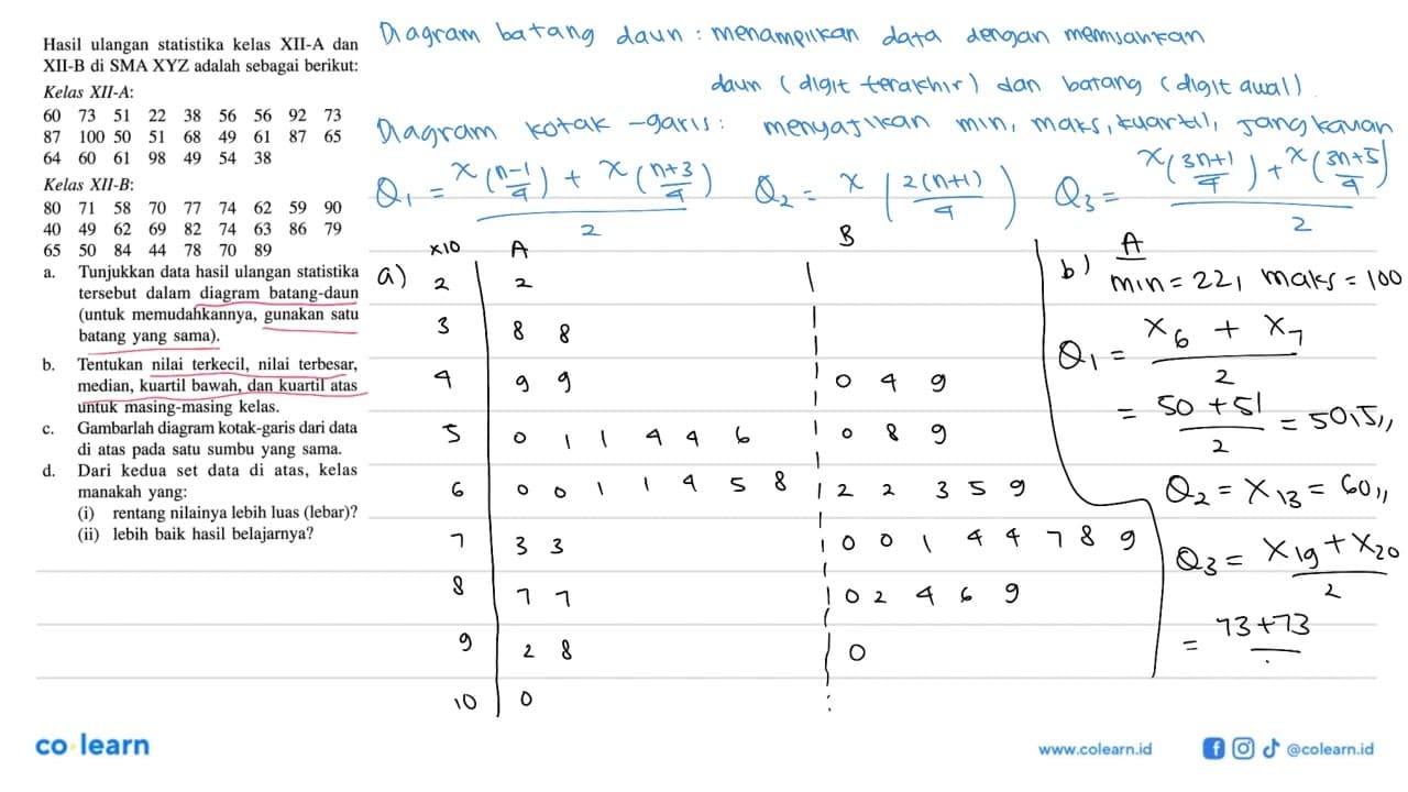 Hasil ulangan statistika kelas XII-A dan XII-B di SMA XYZ