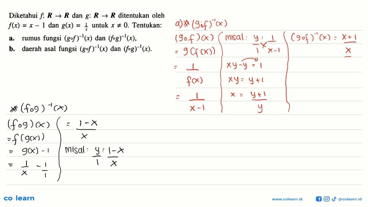 Diketahui f:R->R dan g:R->R ditentukan oleh f(x)=x-1 dan