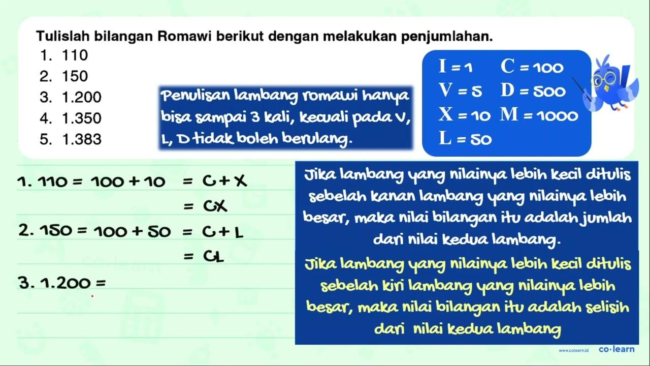 Tulislah bilangan Romawi berikut dengan melakukan