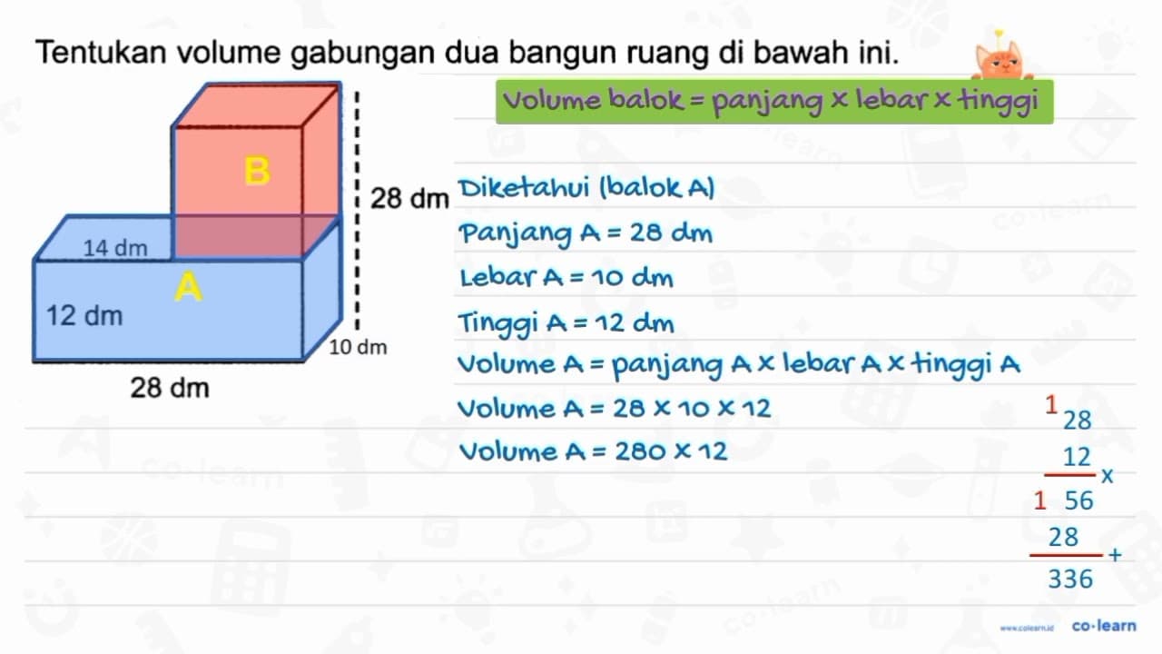 Tentukan volume gabungan dua bangun ruang di bawah ini.