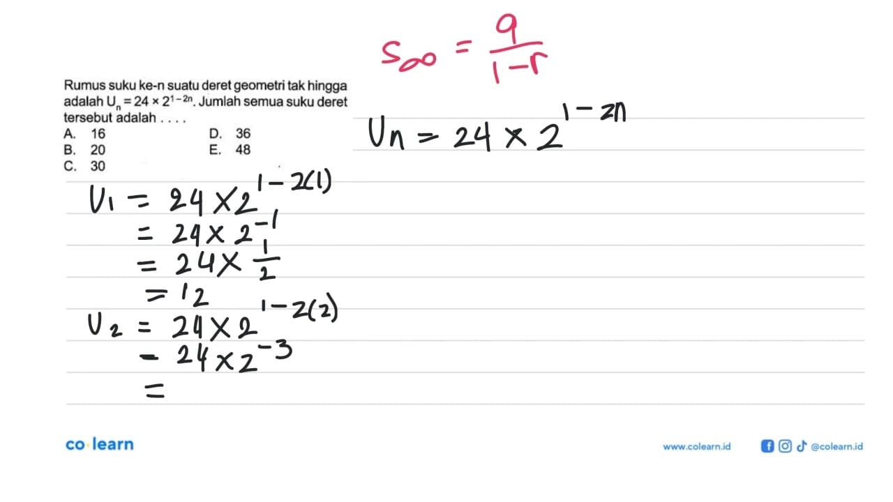 Rumus suku ke-n suatu deret geometri tak hingga adalah