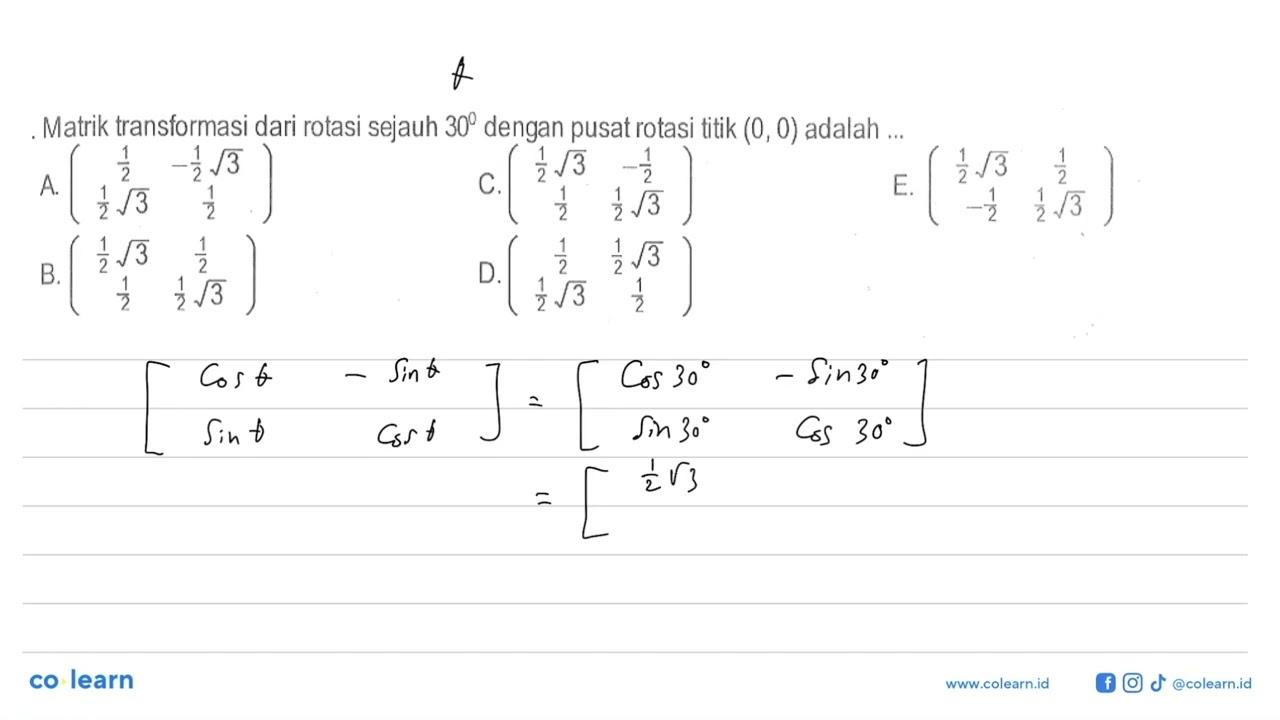 Matrik transformasi dari rotasi sejauh 30 dengan pusat