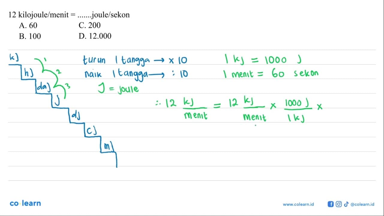 12 kilojoule/menit =....... joule/sekon