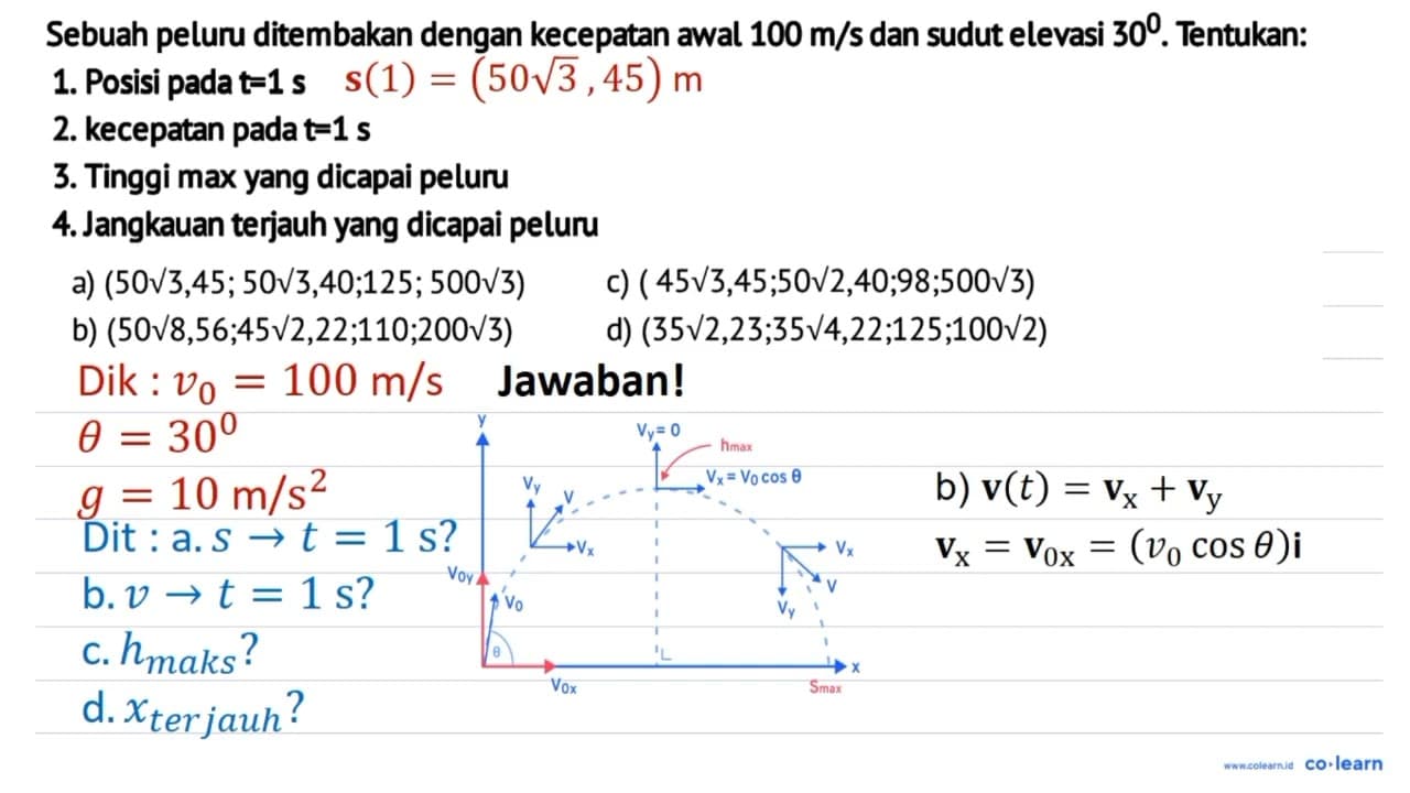 Sebuah peluru ditembakan dengan kecepatan awal 100 m/s dan