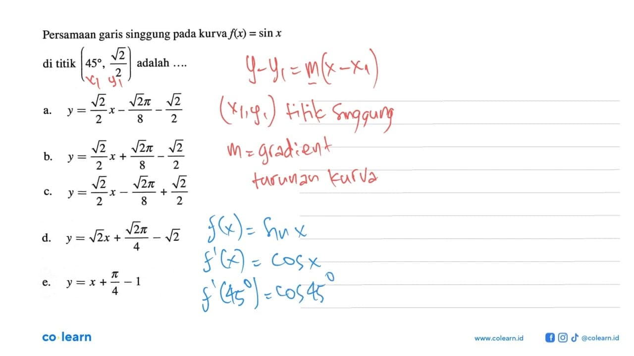 Persamaan garis singgung pada kurva f(x)=sin x di titik