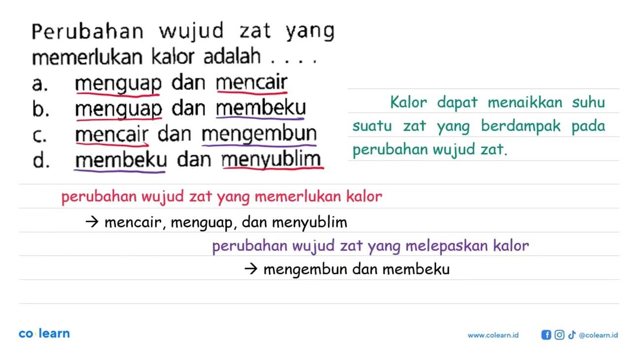 Perubahan wujud zat yang memerlukan kalor adalah ....