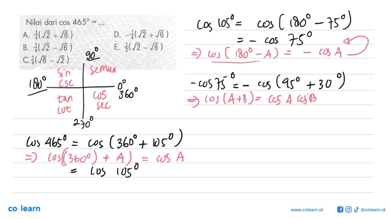 Nilai dari cos 465=...